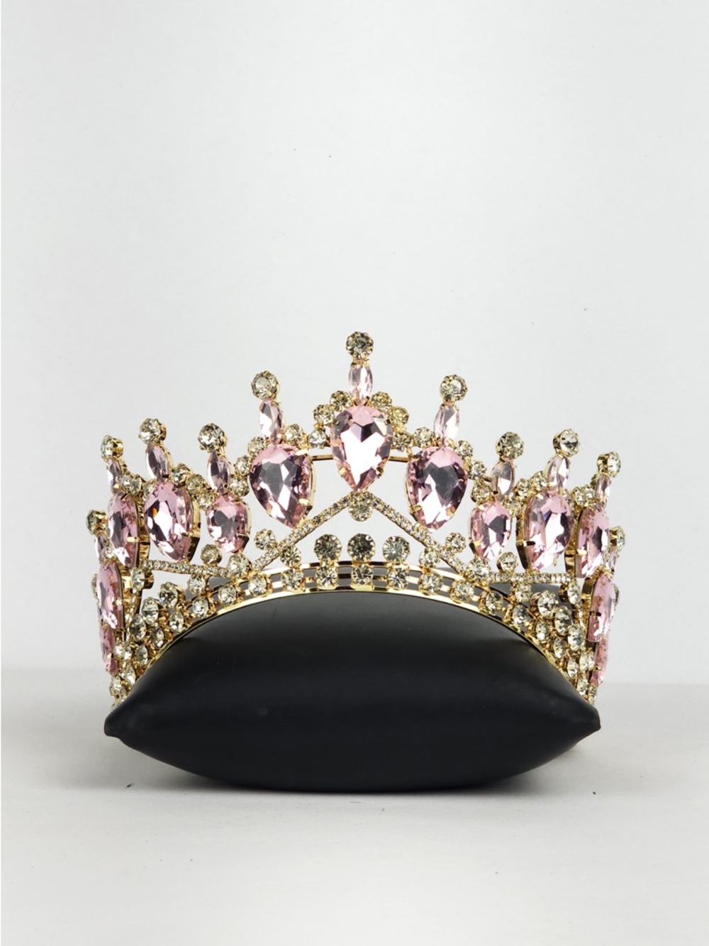 Pink Crystal Tiara Crown - Gold Tone